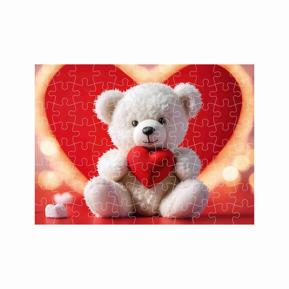 Puzzle 27x19,5cm (88 dílků) s obrázkem - medvídek se srdíčkem