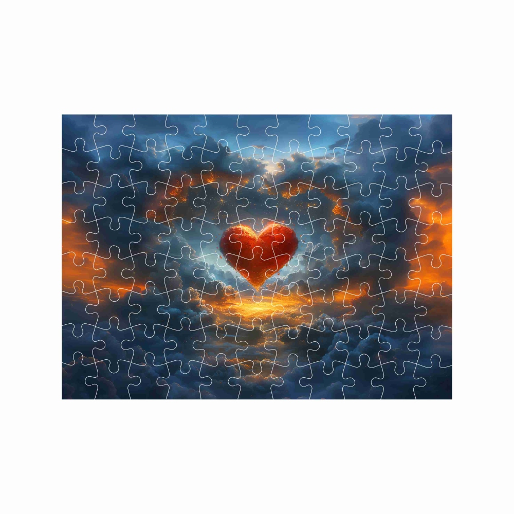 Puzzle 27x19,5cm (88 dílků) s obrázkem - srdce a mraky