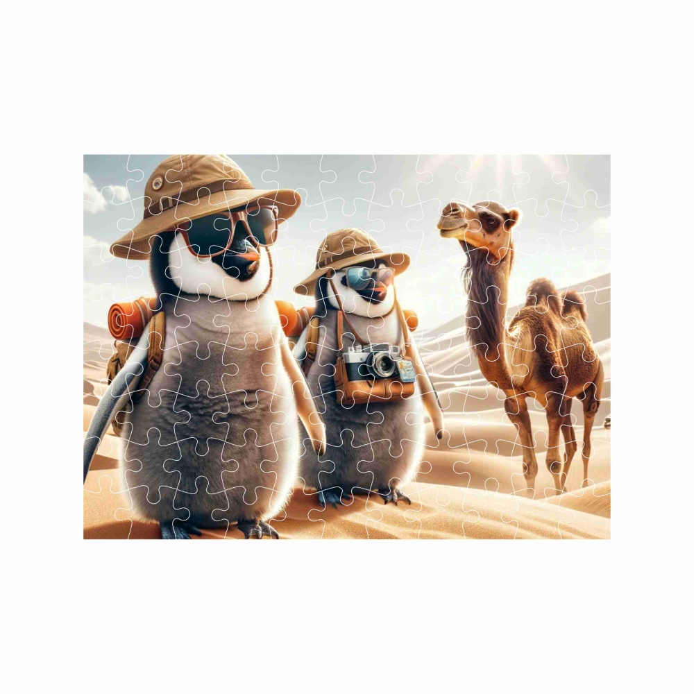 Puzzle 27x19,5cm (88 dílků) s obrázkem - tučňáci na poušti