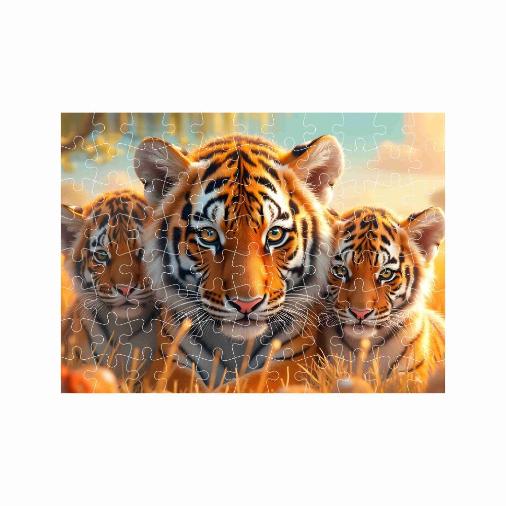 Puzzle 27x19,5cm (88 dílků) s obrázkem - tygřice s mláďaty