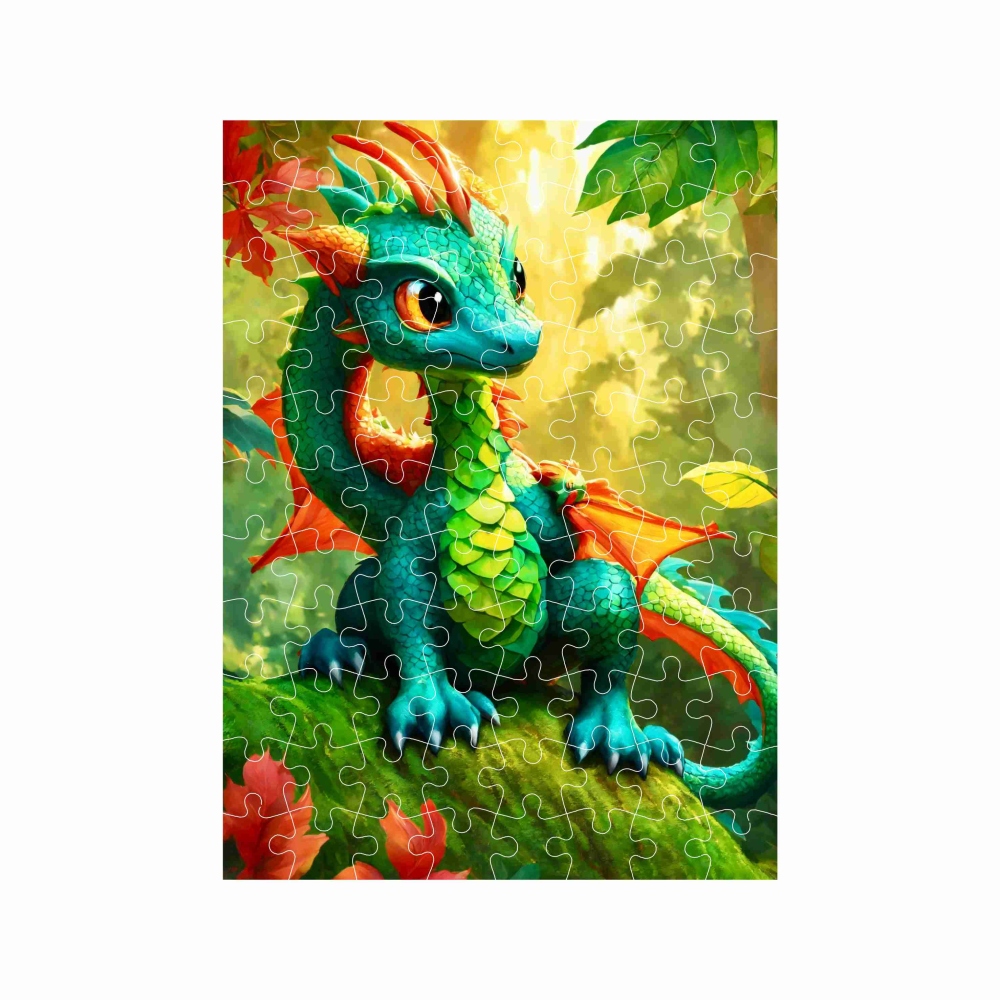 Puzzle 27x19,5cm (88 dílků) s obrázkem - zelený dráček