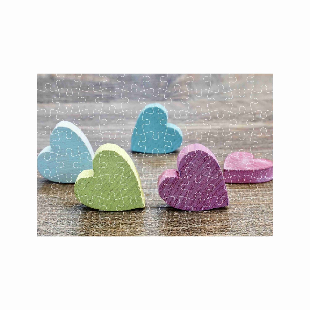 Puzzle A4 29x20cm (120 dílků) s obrázkem - dřevěná srdíčka