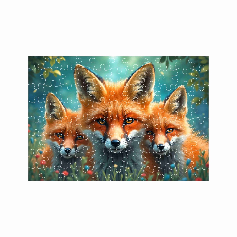 Puzzle A4 29x20cm (120 dílků) s obrázkem - liška s mláďaty