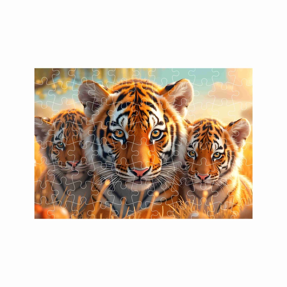 Puzzle A4 29x20cm (120 dílků) s obrázkem - tygřice s mláďaty