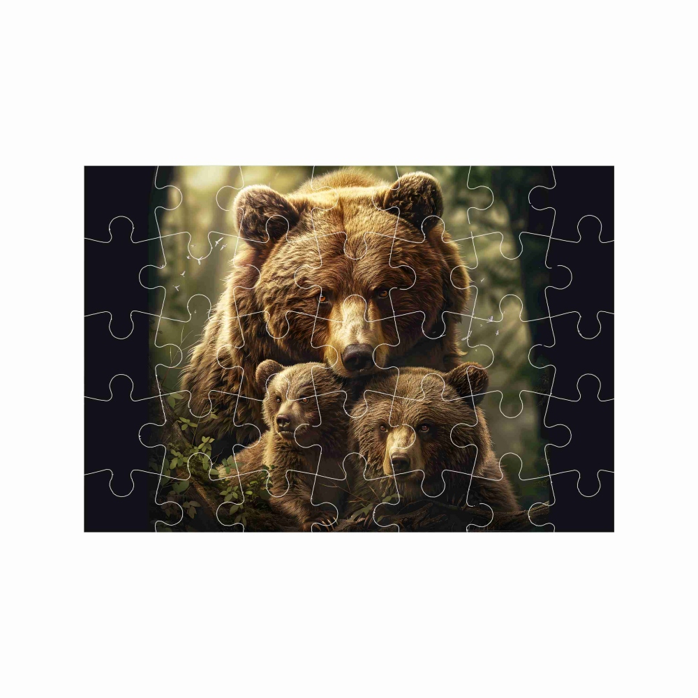 Puzzle A4 29x20cm (40 dílků) s obrázkem - medvědice s mláďaty
