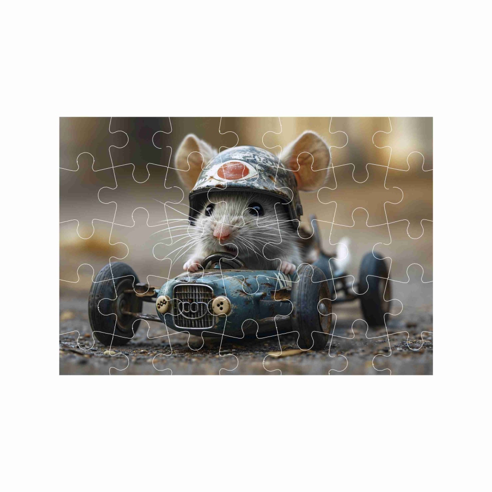 Puzzle A4 29x20cm (40 dílků) s obrázkem - myška v autě