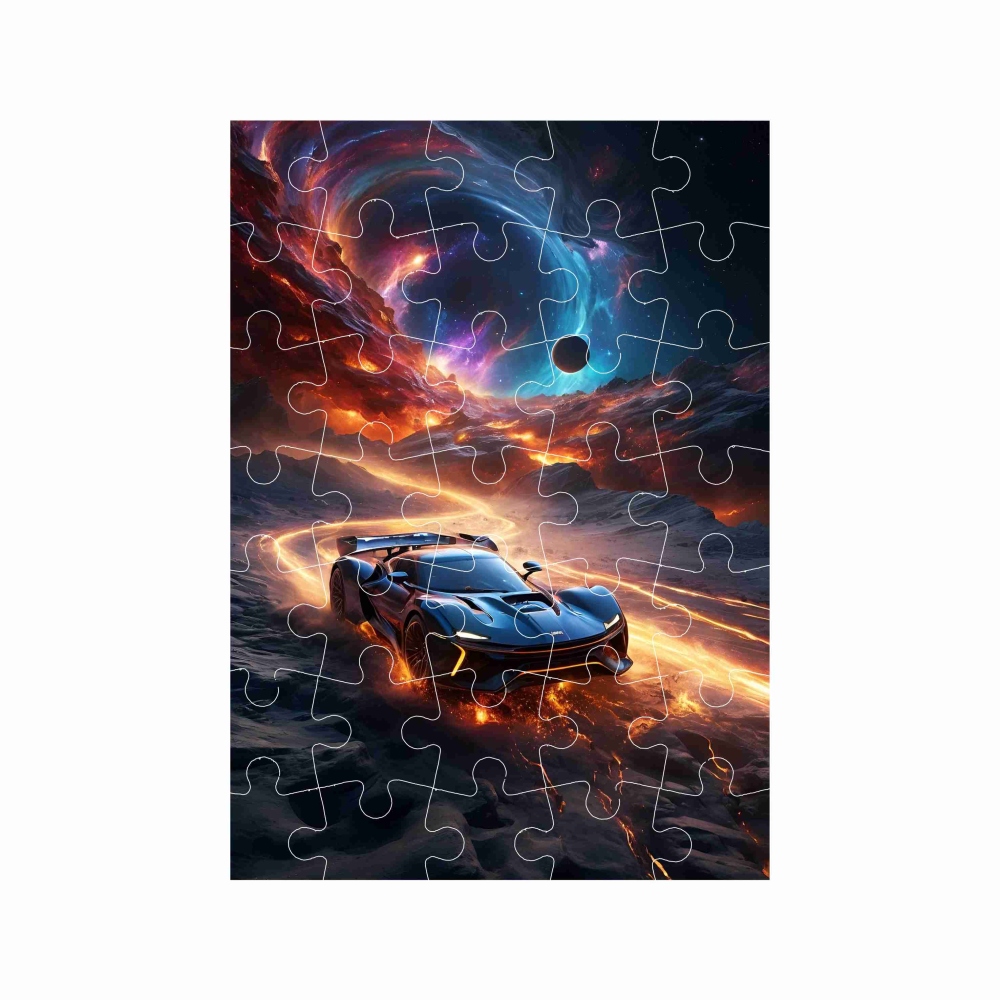 Puzzle A4 29x20cm (40 dílků) s obrázkem - sportovní vůz v galaxii