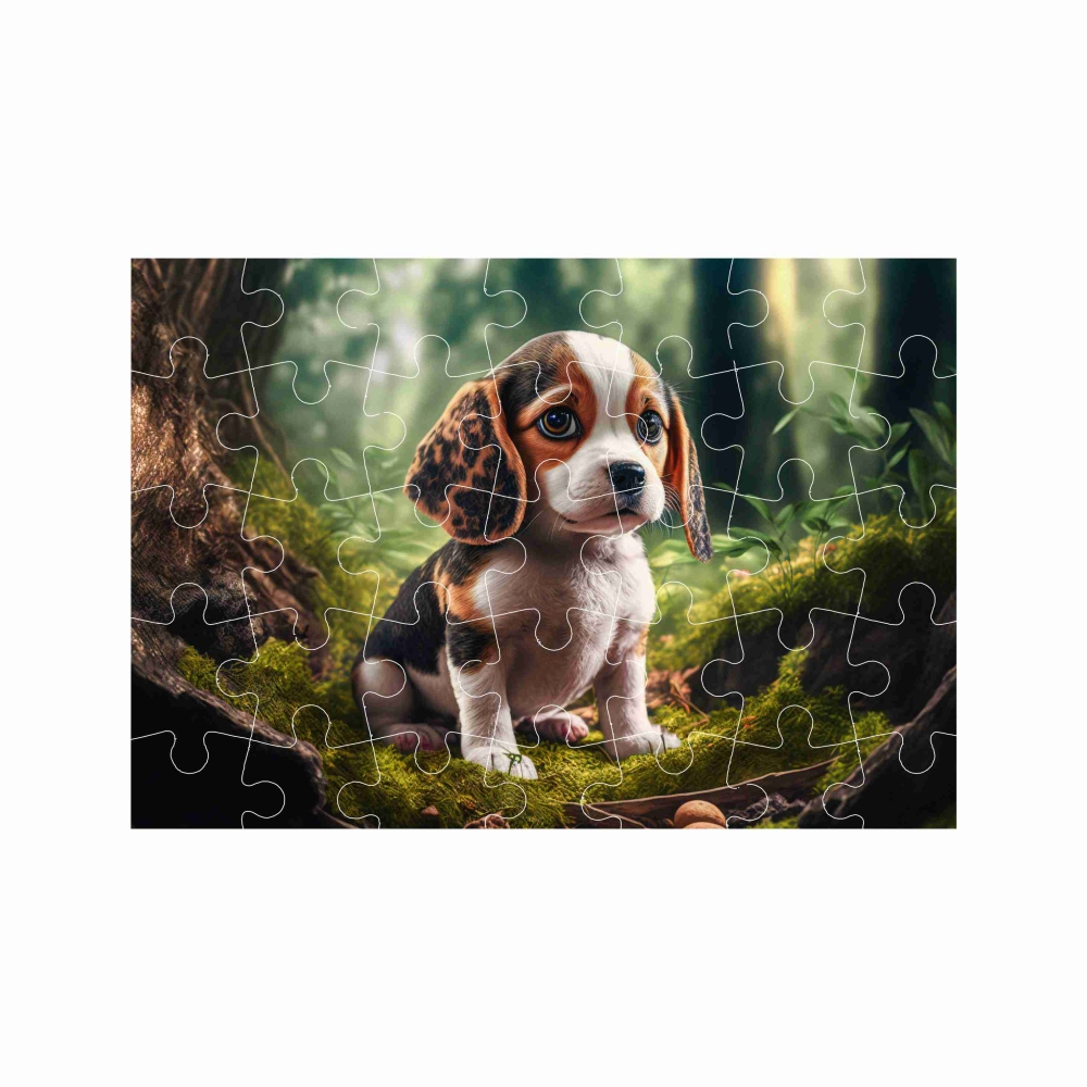 Puzzle A4 29x20cm (40 dílků) s obrázkem - štěně v lese