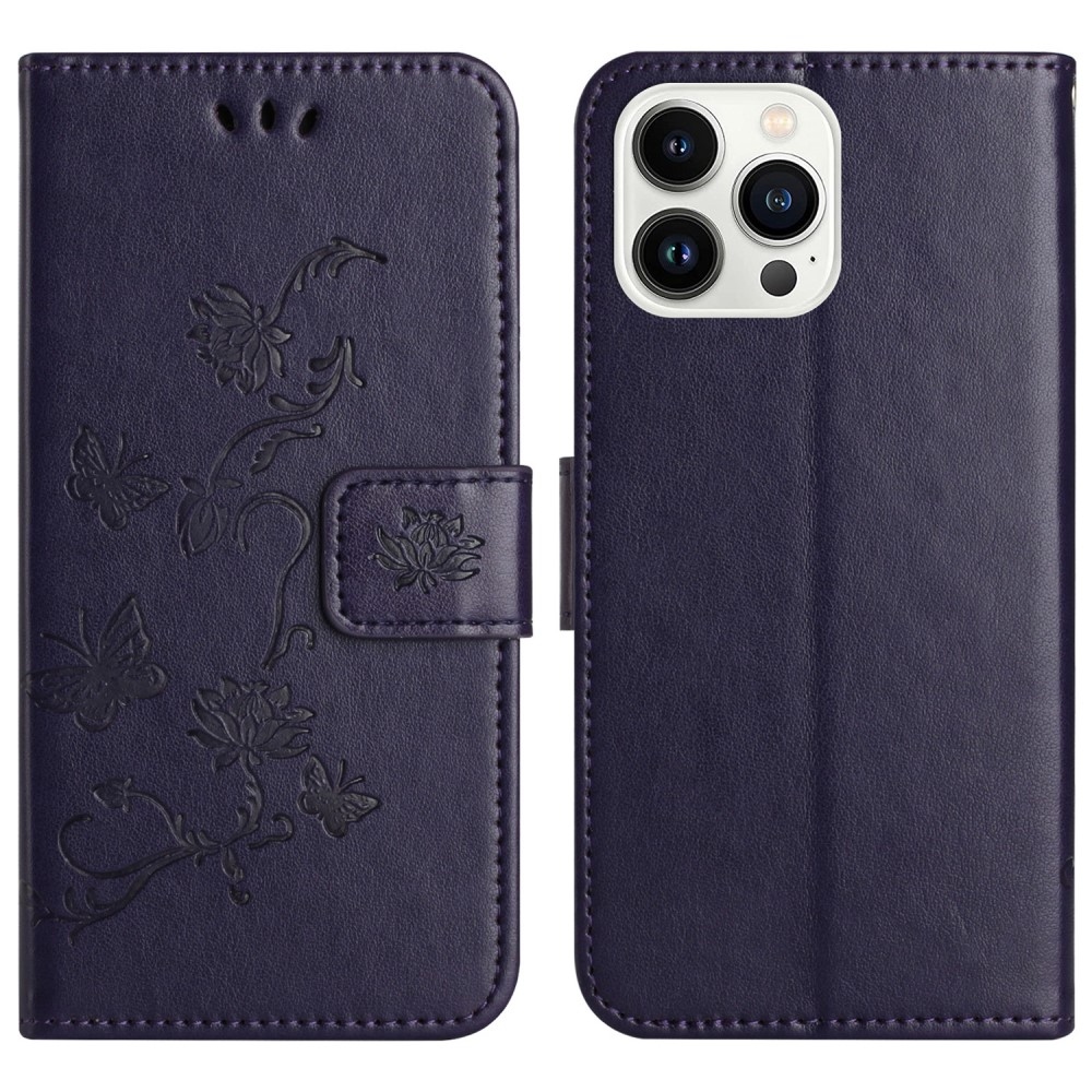 Flower knížkové pouzdro na iPhone 16 Pro - tmavěfialové