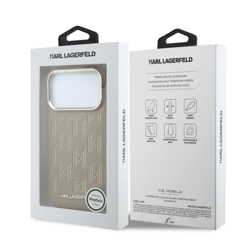 Karl Lagerfeld PU Perforated Monogram MagSafe Zadní Kryt pro iPhone 17 Pro Beige