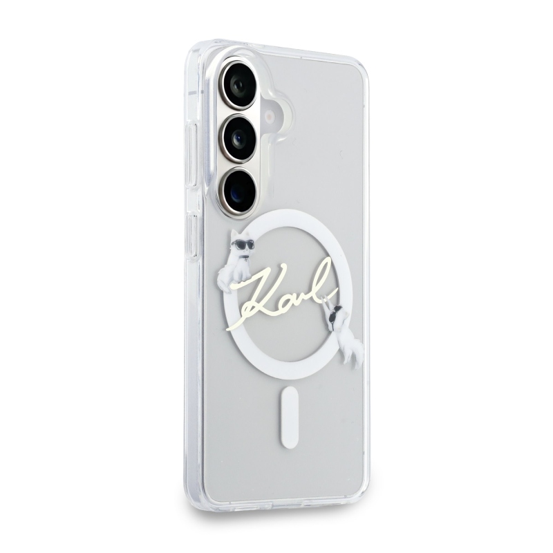 Karl Lagerfeld IML Choupette Karl Script Logo Magnetic Zadní Kryt pro Samsung Galaxy S26 Transparent
