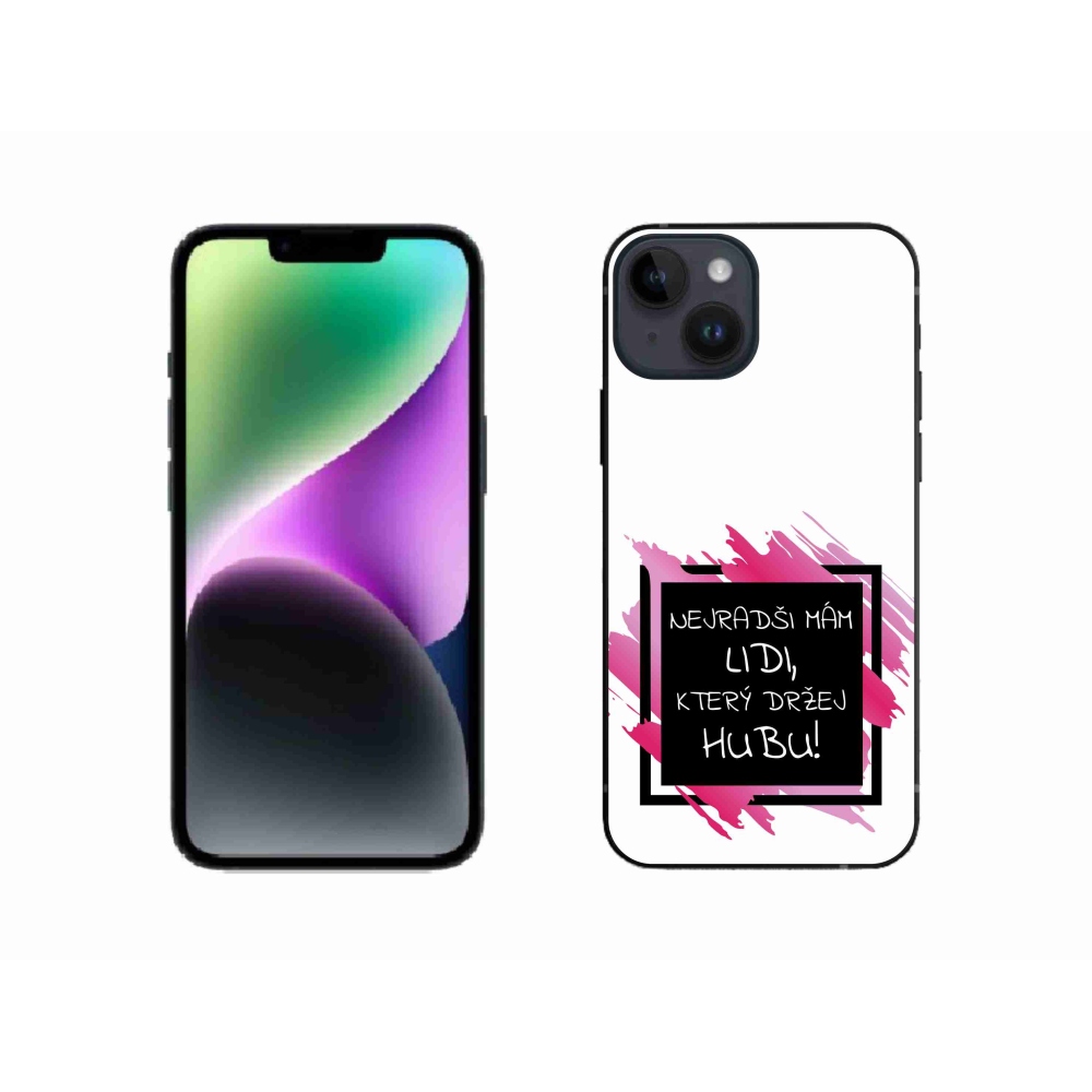 Gelový kryt mmCase na iPhone 14 - vtipný text 7 černobílé pozadí