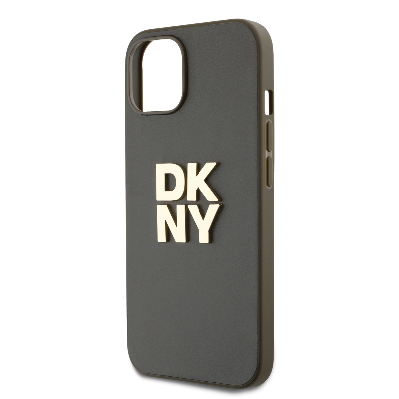 DKNY PU Leather Stack Logo Wrist Strap Zadní Kryt pro iPhone 13 Brown