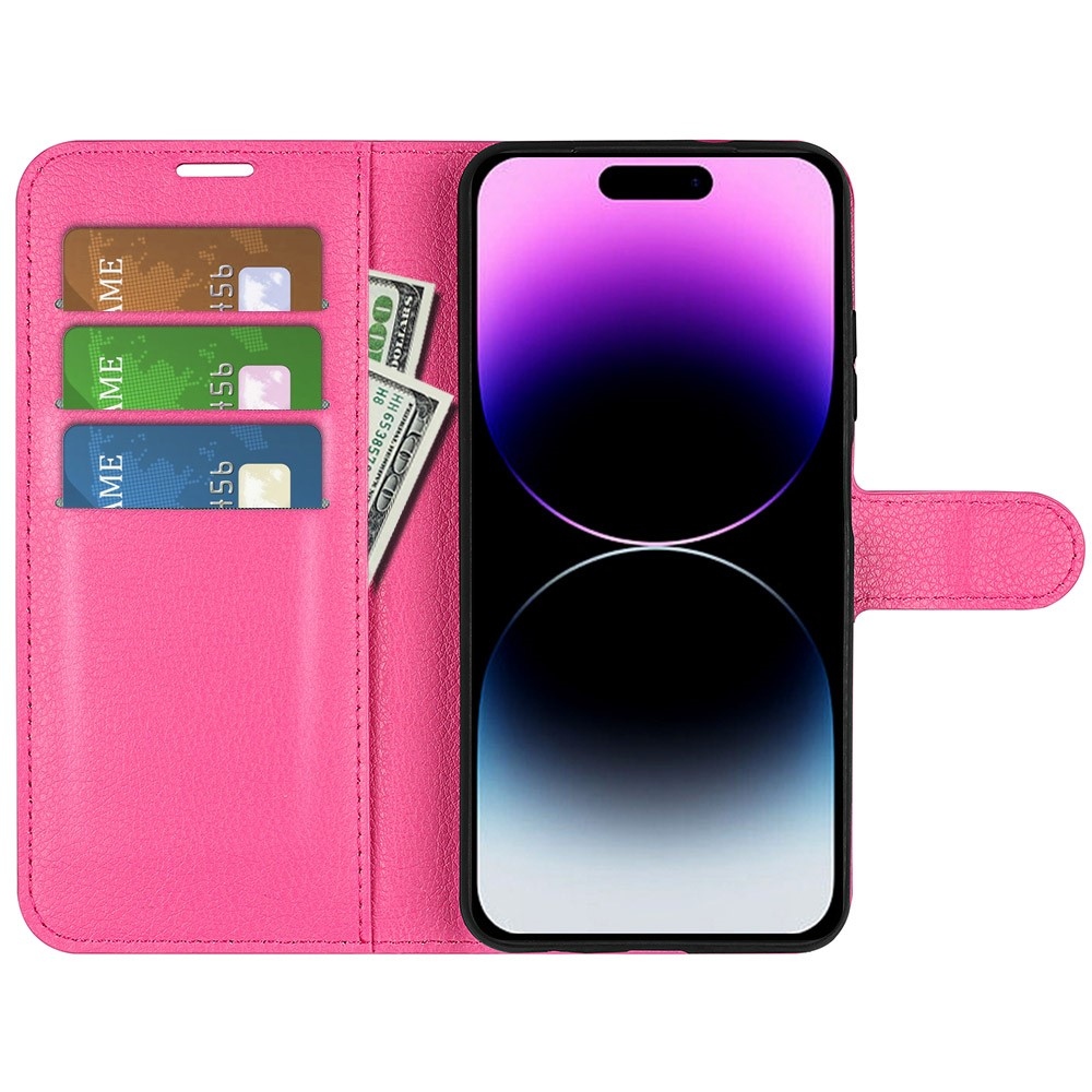 Litchi knížkové pouzdro na iPhone 15 Pro - rose