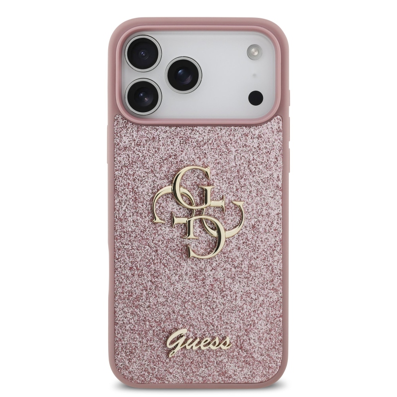 Guess PU Fixed Glitter 4G Metal Logo Zadní Kryt pro iPhone 18 Pro Max Pink