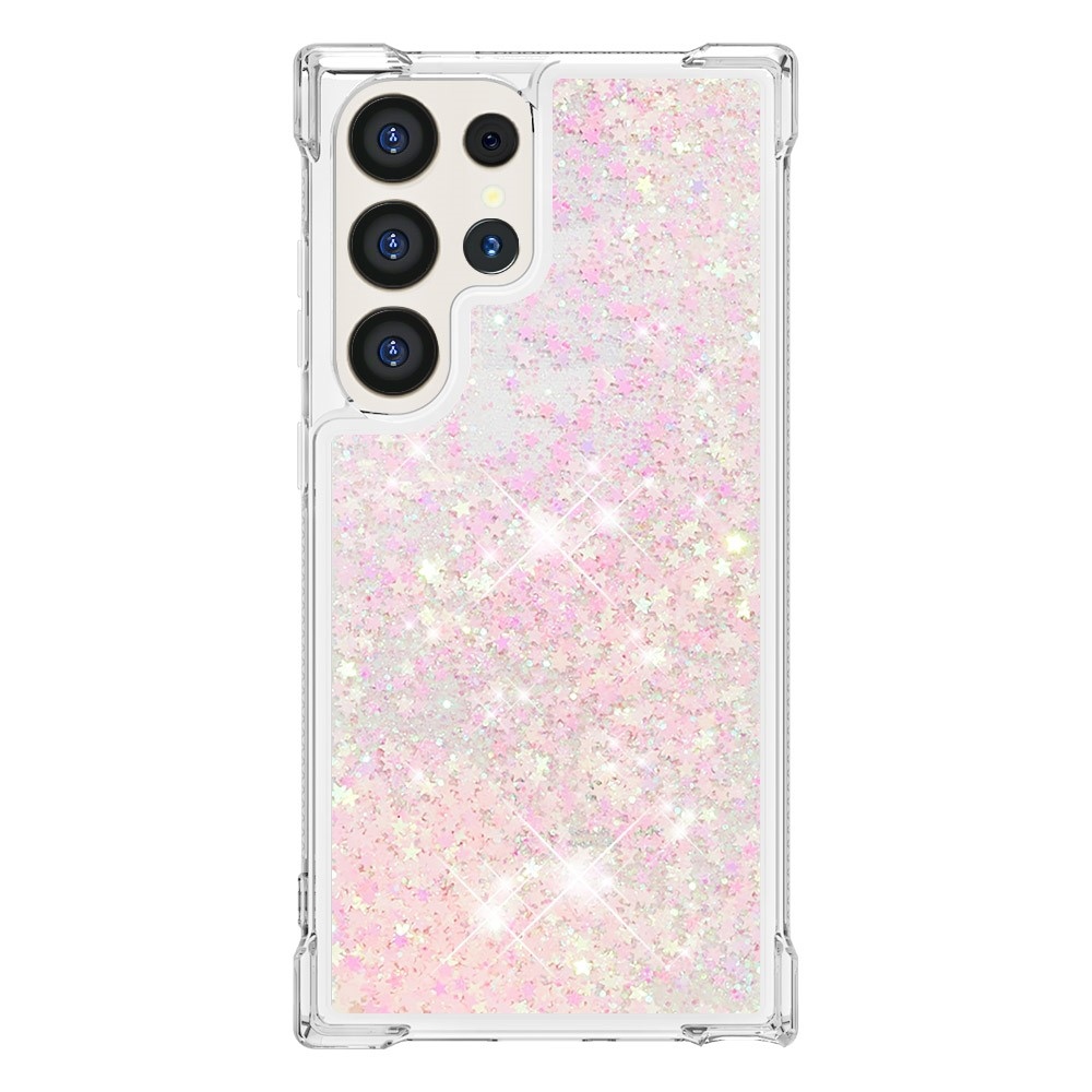 Glitter přesýpací gelový obal na Samsung Galaxy S24 Ultra - růžový/hvězdičky