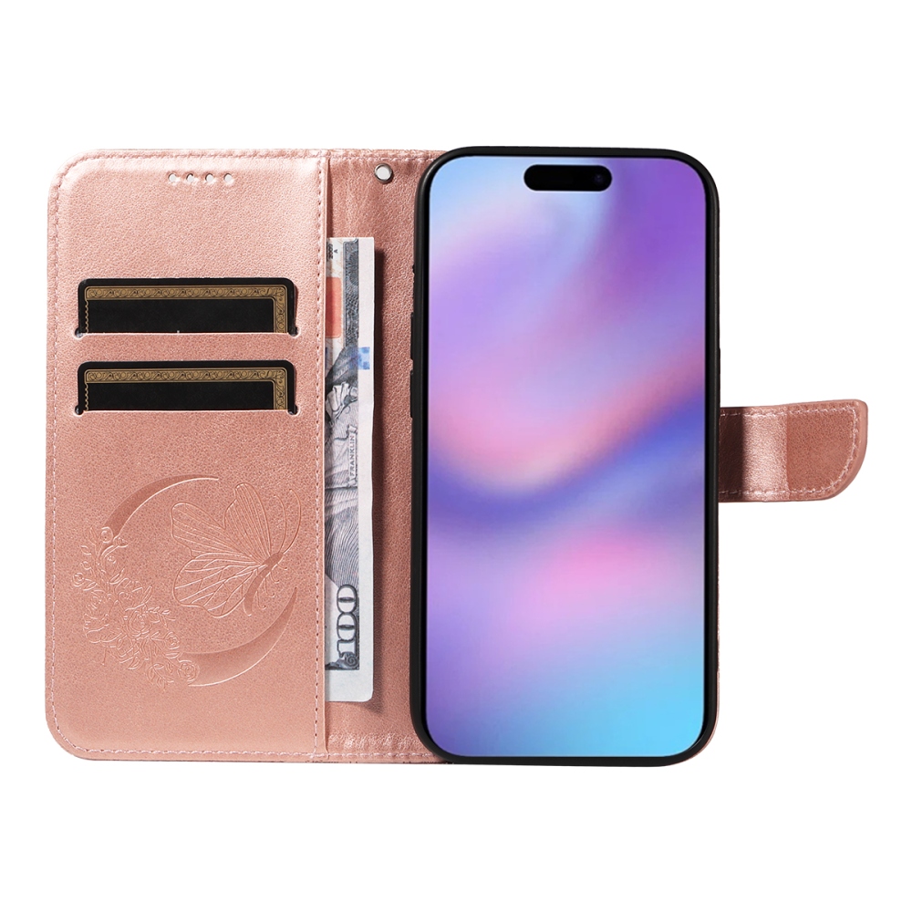 Floral Butterfly knížkové pouzdro na iPhone 17 - růžovozlaté