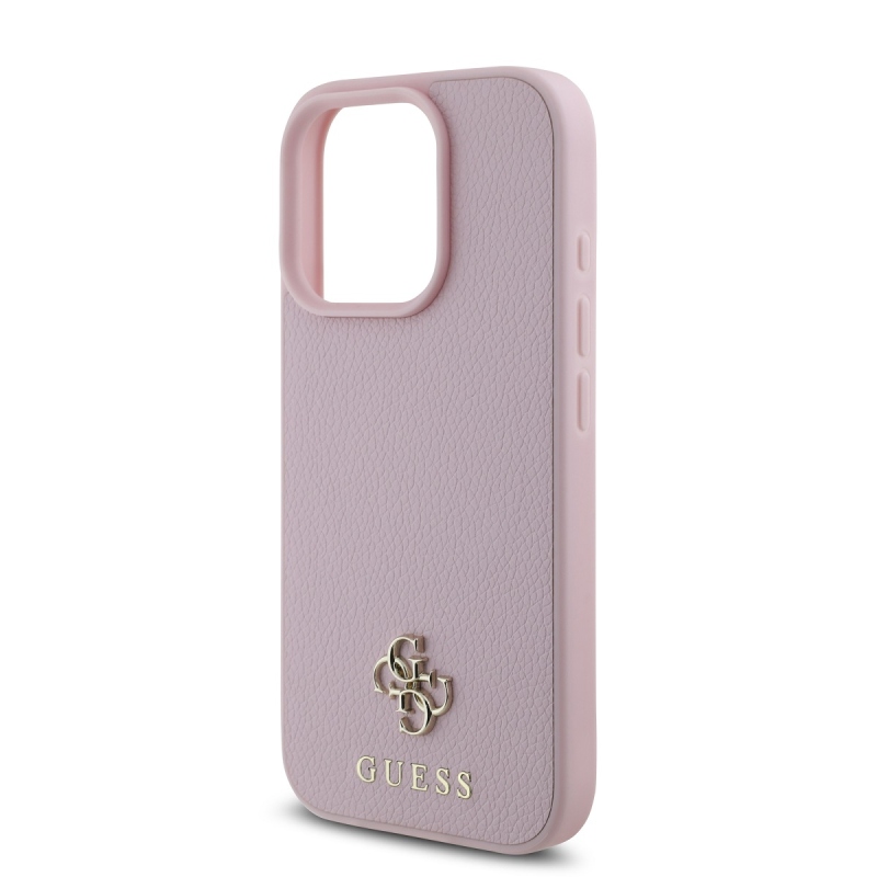 Guess PU Grained 4G Small Metal Logo MagSafe Zadní Kryt pro iPhone 16 Pro Pink