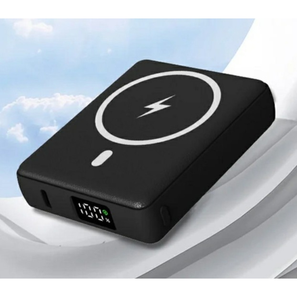 E42A Magnetická powerbanka 10000 mAh s bezdrátovým nabíjením - černá