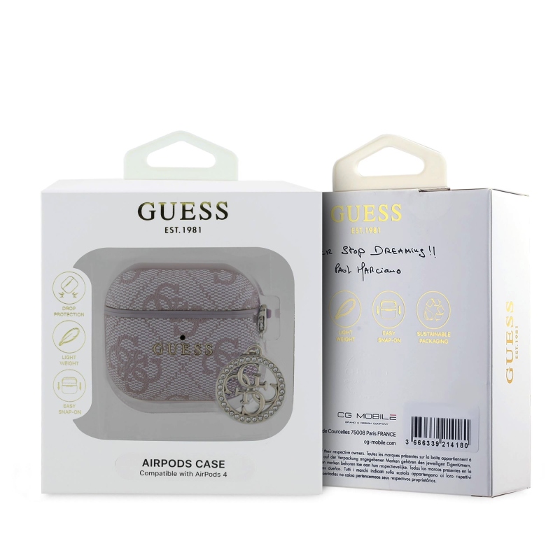 Guess 4G Script PC/PU Charm Pouzdro pro AirPods 4 Pink