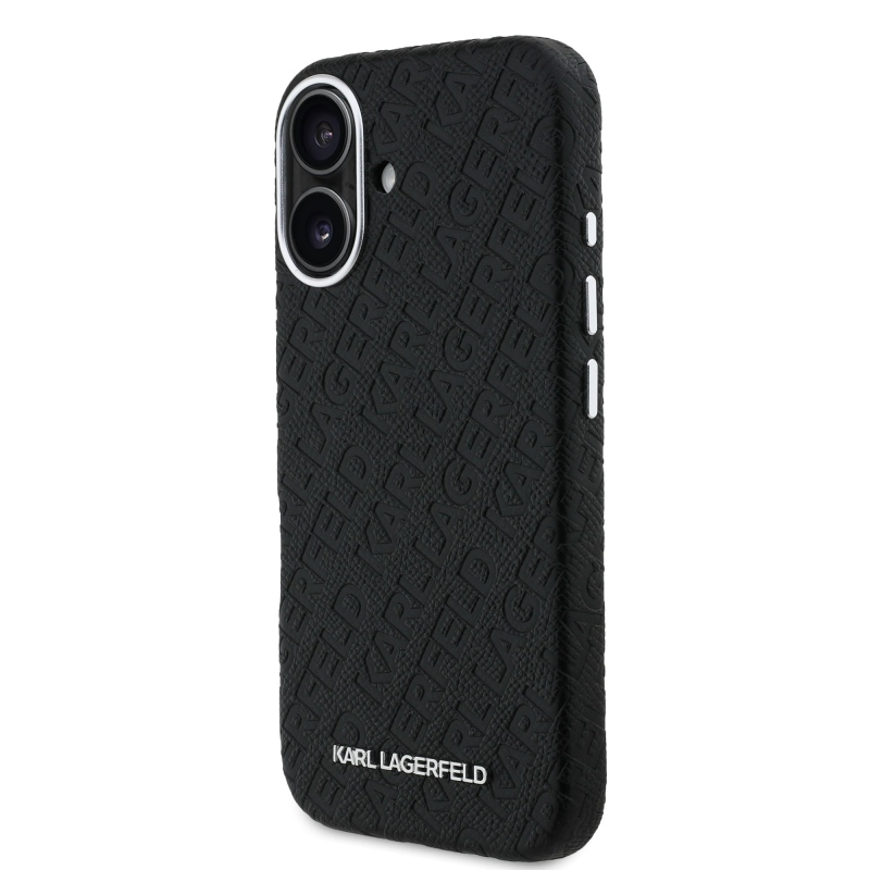 Karl Lagerfeld Grained PU Repeated Logo MagSafe Zadní Kryt pro iPhone 16 Black