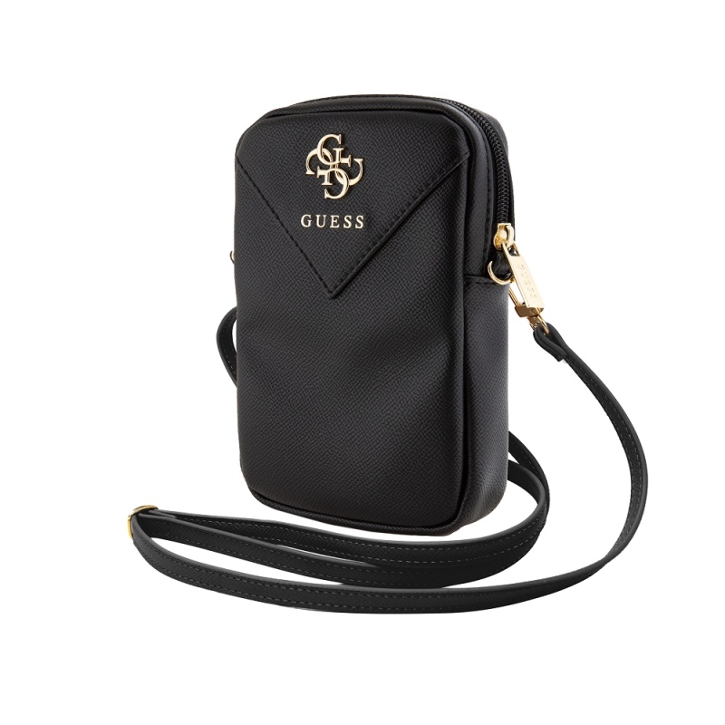 Guess PU Grained 4G Metal Logo Taška na Telefon se Zipem Black