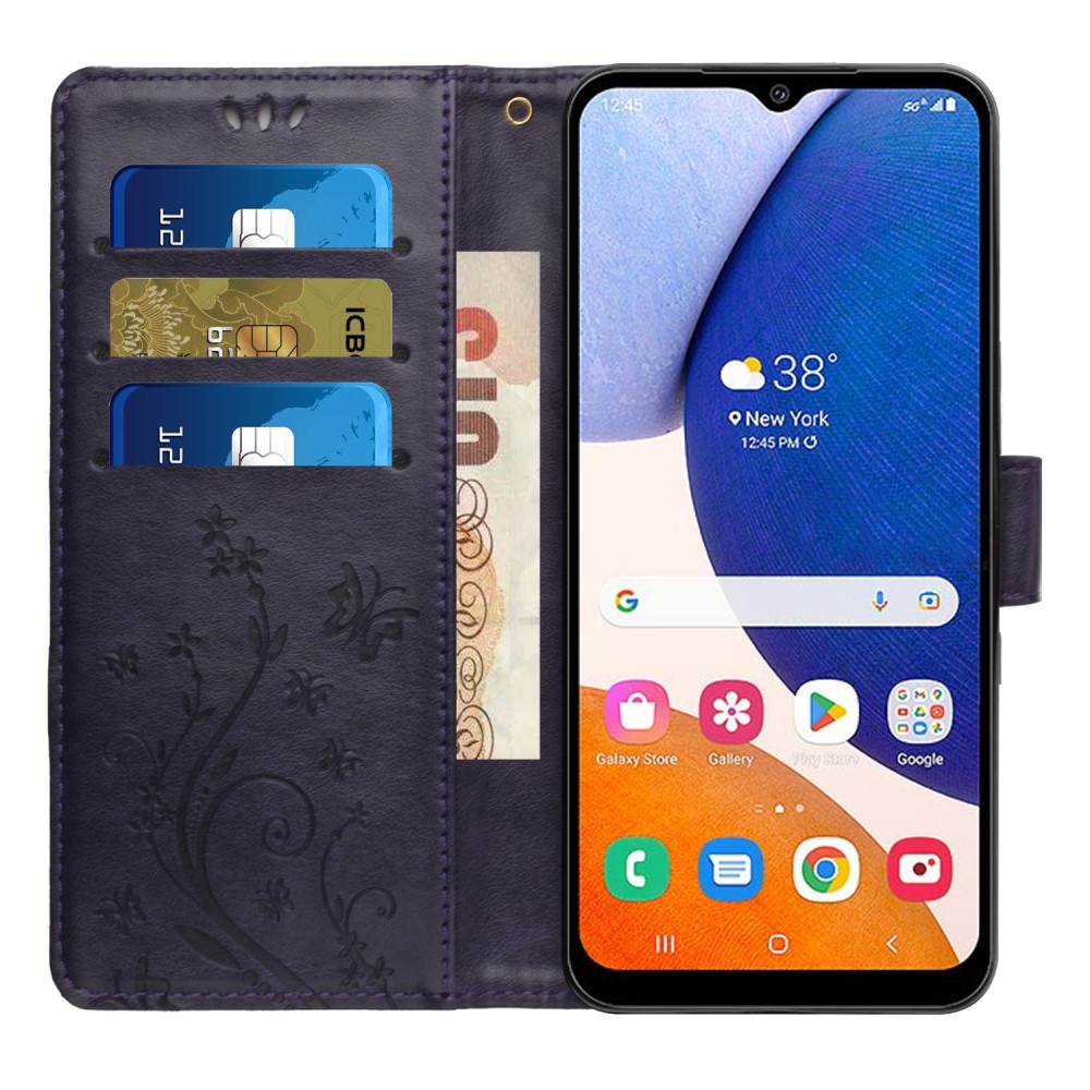 Flowers knížkové pouzdro na Samsung Galaxy A05s - tmavěfialové
