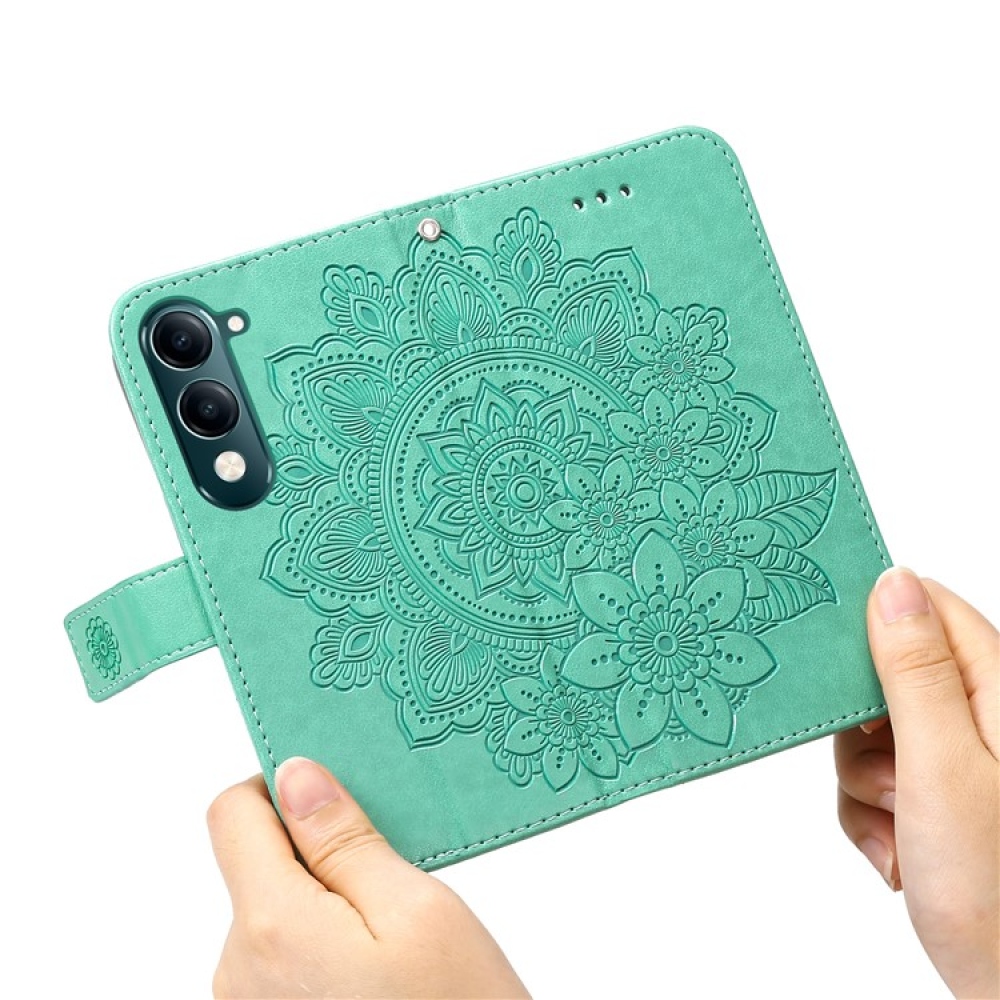Floral knížkové pouzdro na Vivo Y29s 5G - modrozelené