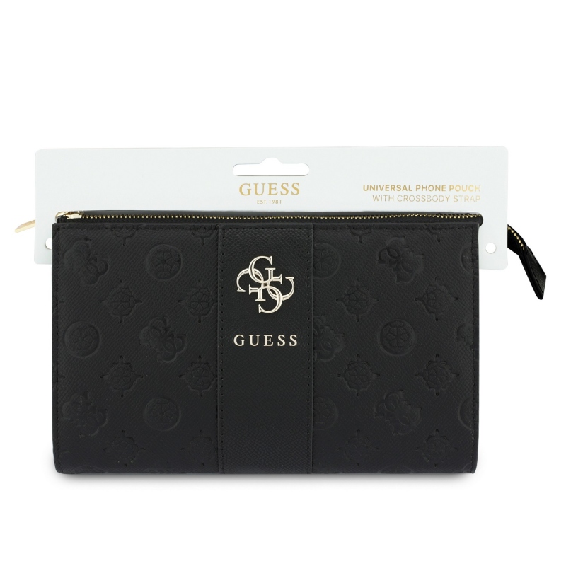 Guess PU 4G Peony Stripe Metal Logo Kabelka na Telefon Black