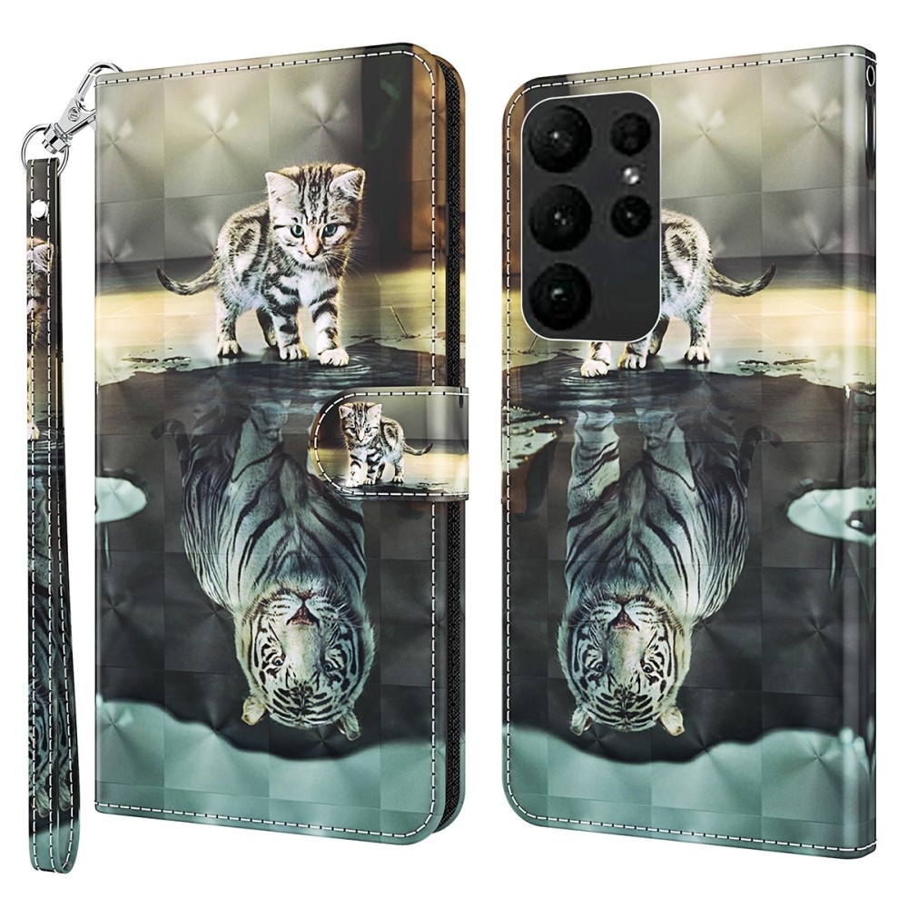 Print knížkové pouzdro na Samsung Galaxy S24 Ultra - kočka a odraz tygra