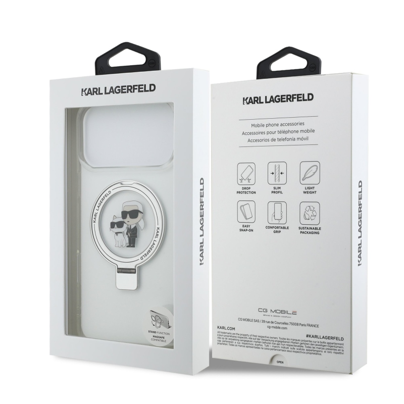 Karl Lagerfeld Ringstand Karl and Choupette MagSafe Zadní Kryt pro iPhone 17 Pro Max White