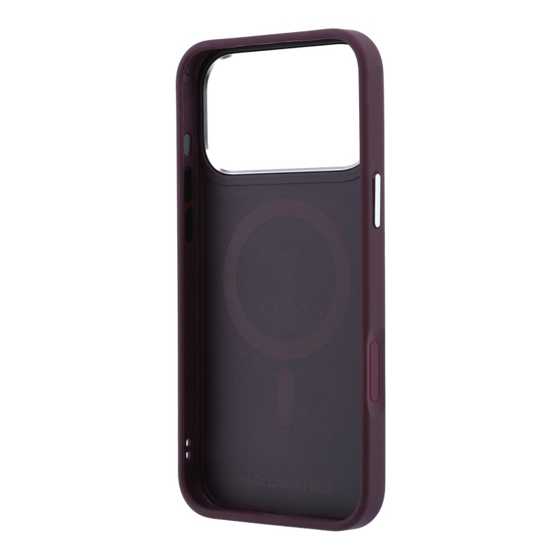 Karl Lagerfeld PU Grained K&CH Heads Ring Stand Magsafe Zadní Kryt pro iPhone 18 Pro Max Burgundy