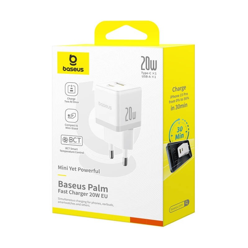 Baseus Palm Fast Nabíječka USB-A + USB-C 20W White