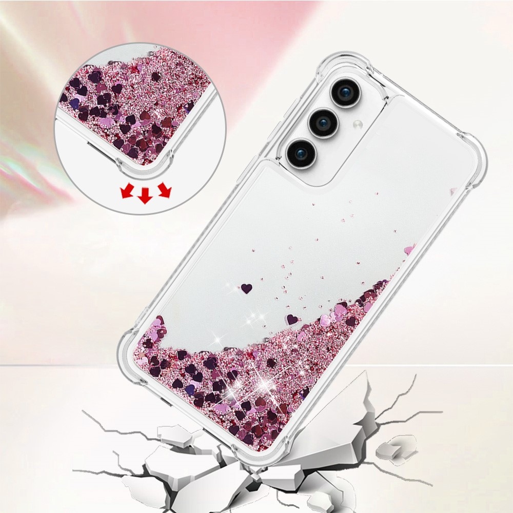 Glitter gelový přesýpací obal na Samsung Galaxy S23 FE - růžovozlatý/srdíčka