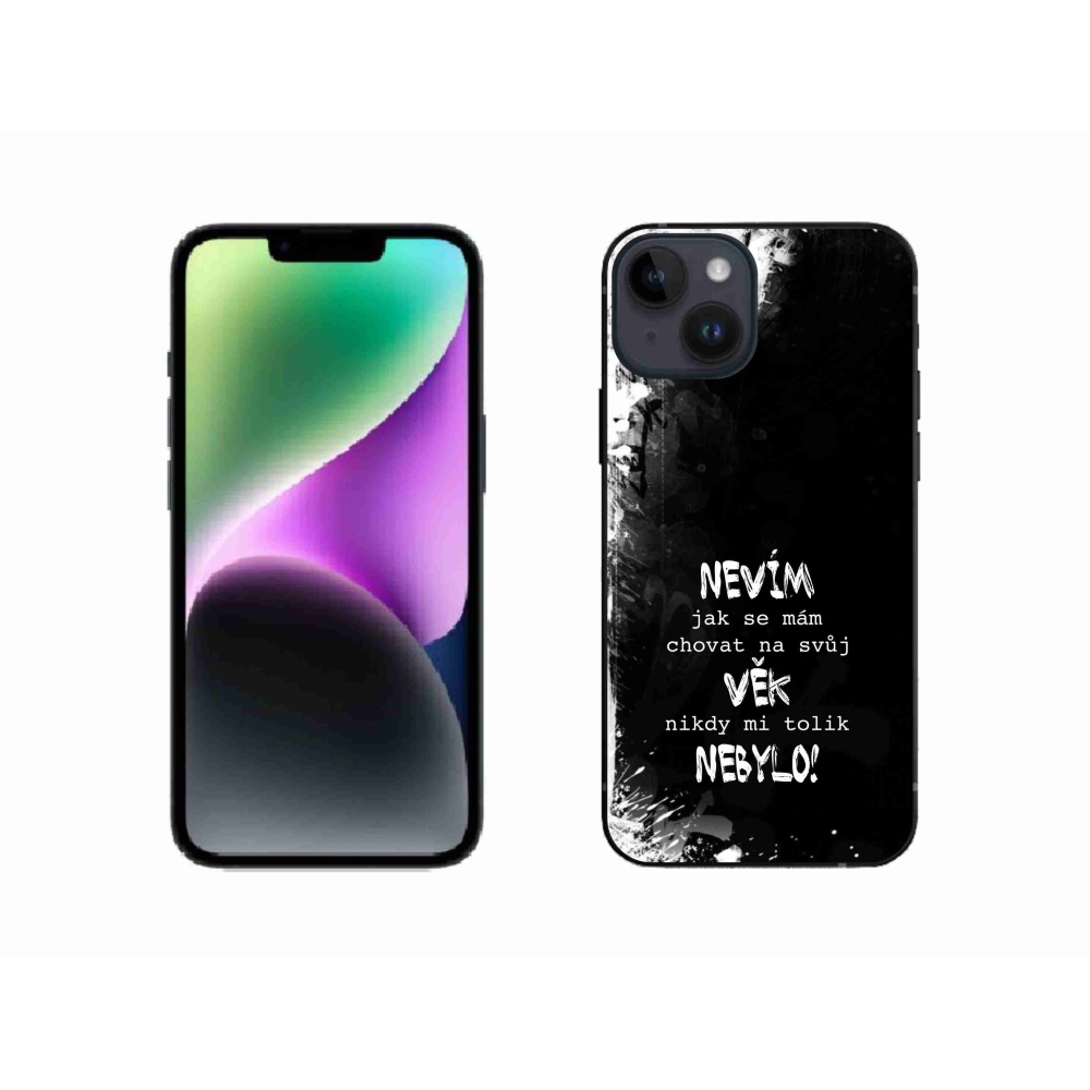 Gelový kryt mmCase na iPhone 14 - vtipný text 14 černé pozadí