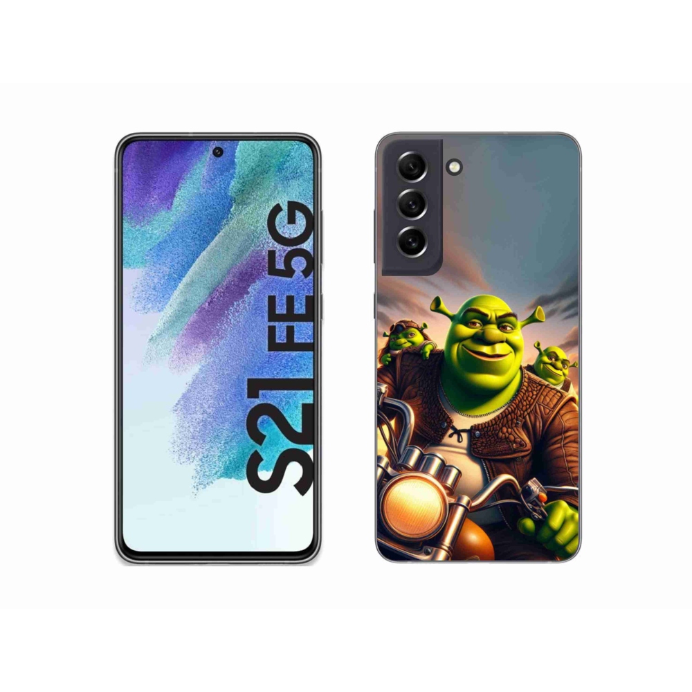 Gelový kryt mmCase na Samsung Galaxy S21 FE 5G - shrek na motorce