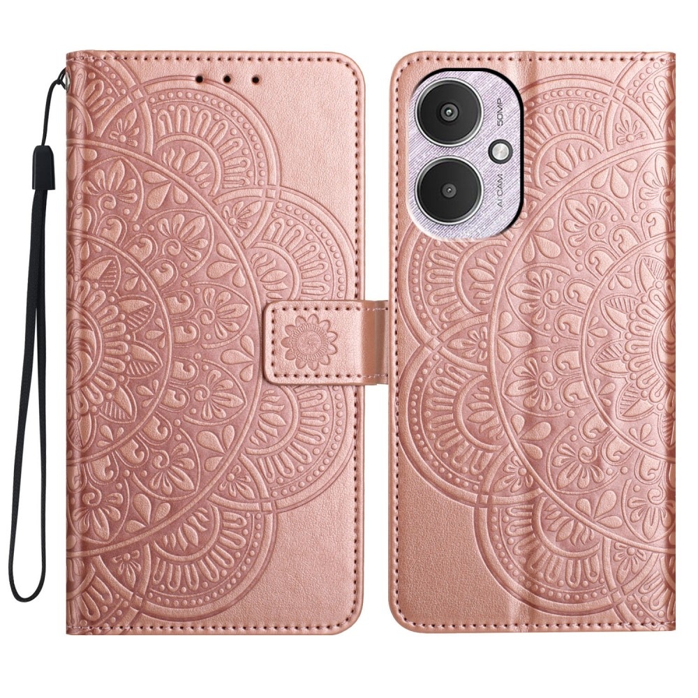 Mandala knížkové pouzdro na Xiaomi Redmi 13C 5G - růžovozlaté
