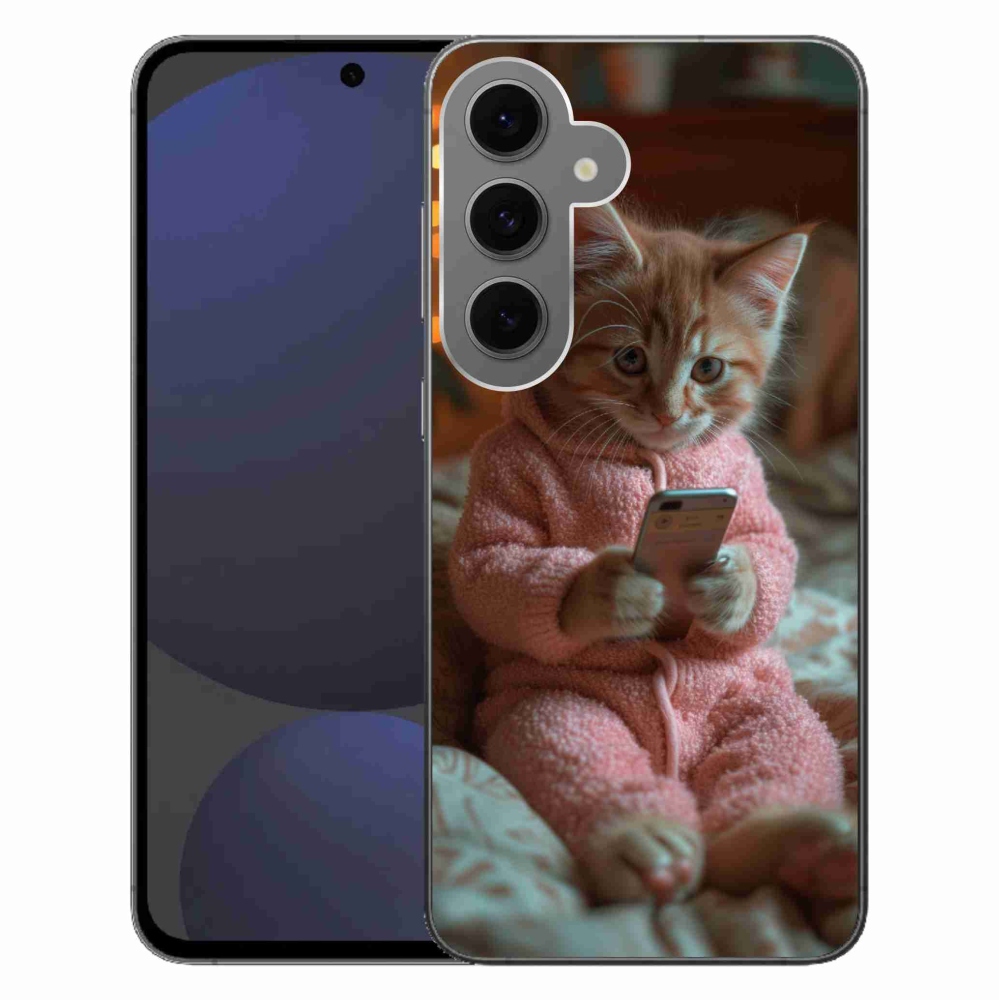 Gelový kryt mmCase na Samsung Galaxy S24 FE - kotě s mobilem