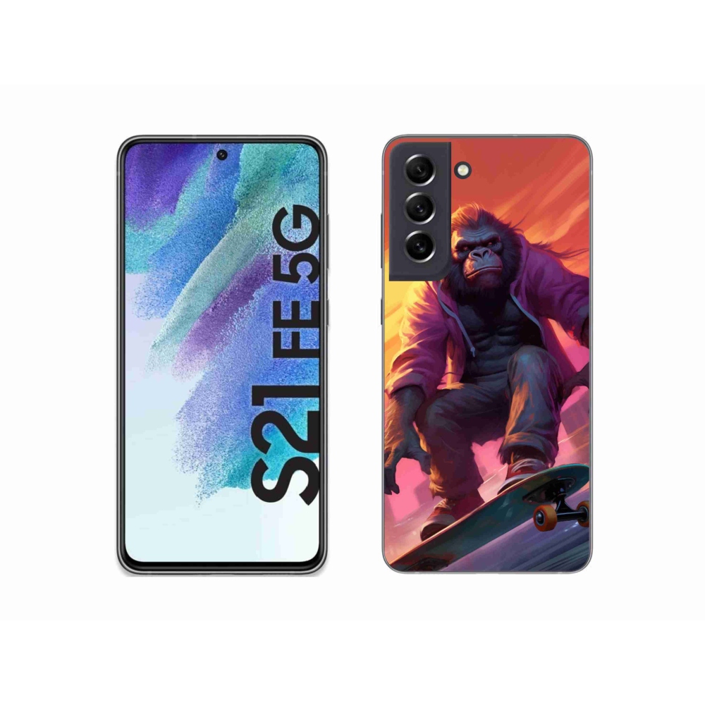 Gelový kryt mmCase na Samsung Galaxy S21 FE 5G - gorila na skateboardu