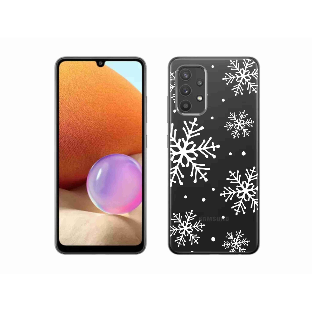 Gelový kryt mmCase na Samsung Galaxy A32 4G - bílé vločky na průhledném pozadí