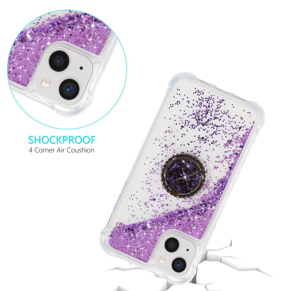 Glitter přesýpací gelový obal na iPhone 15 Plus - fialový