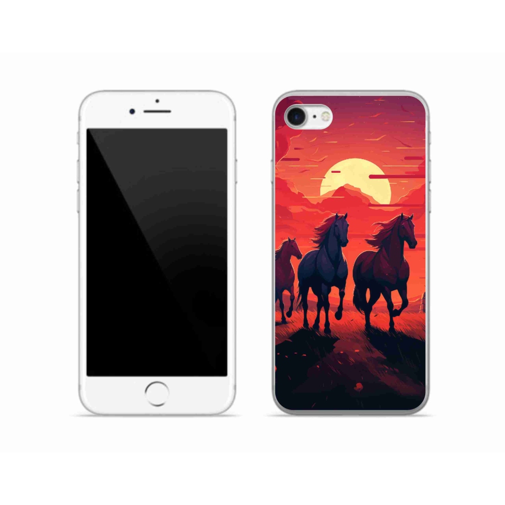 Gelový kryt mmCase na iPhone SE (2020) - koně a západ slunce