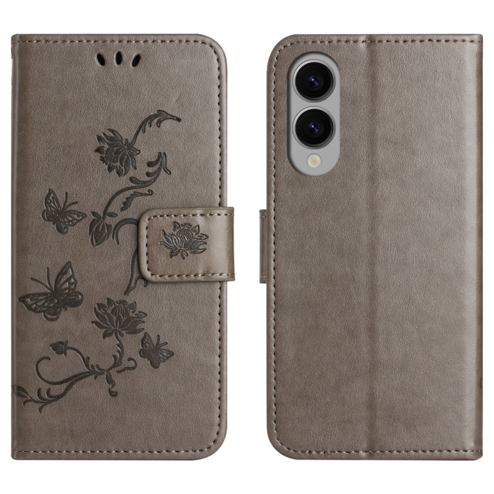 Flower knížkové pouzdro na Samsung Galaxy S25 Edge - šedé