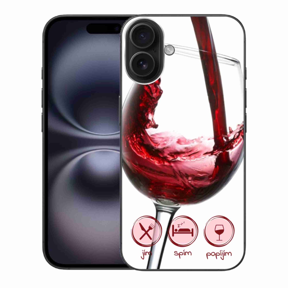 Gelový obal mmCase na iPhone 16 Plus - sklenička vína červené