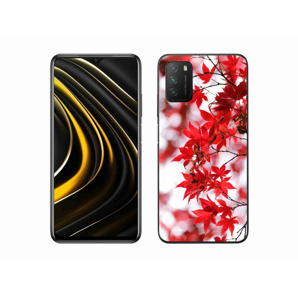 Gelový kryt mmCase na Xiaomi Poco M3 - červené listy