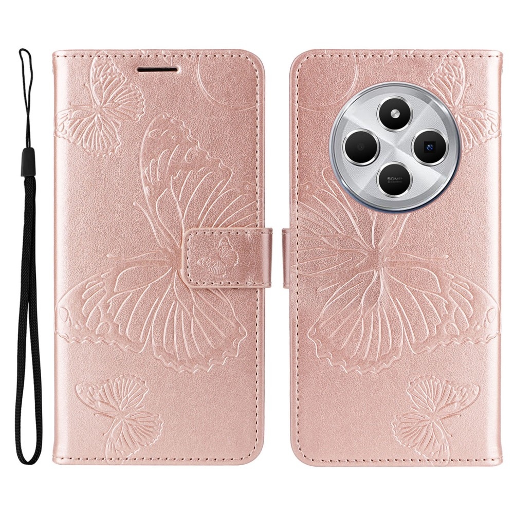 Big Butterfly knížkové pouzdro na Xiaomi Redmi 14C/Poco C75 - růžovozlaté