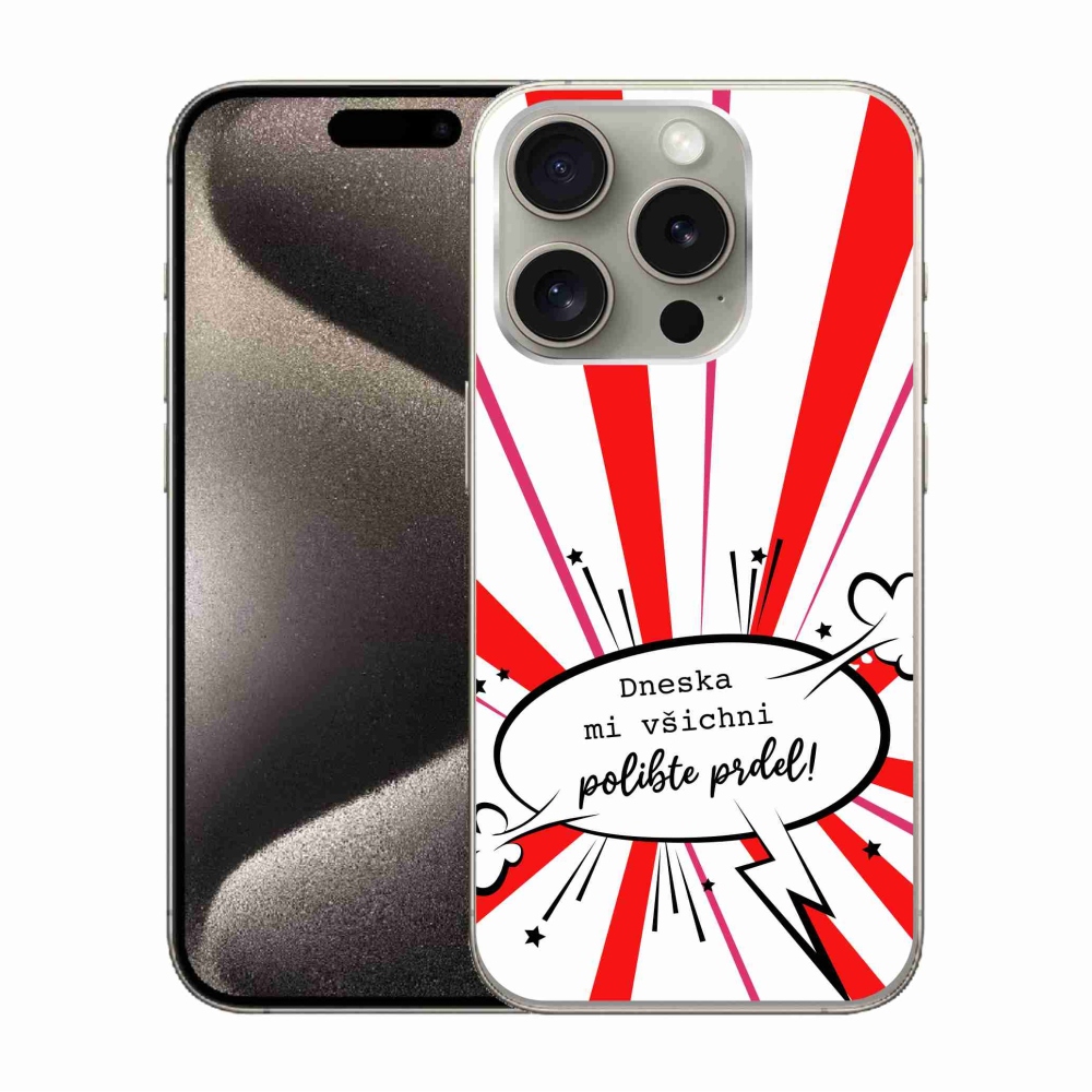 Gelový kryt mmCase na iPhone 15 Pro - vtipný text 15 bílé pozadí