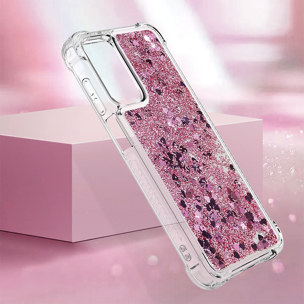Glitter přesýpací gelový obal na Samsung Galaxy A17 5G - růžovozlatý/srdíčka