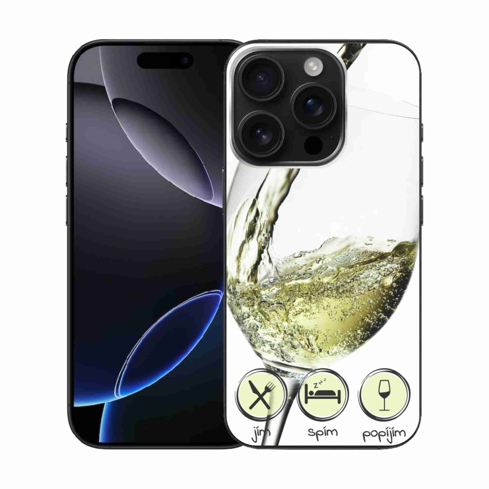 Gelový obal mmCase na iPhone 16 Pro - sklenička vína bílé