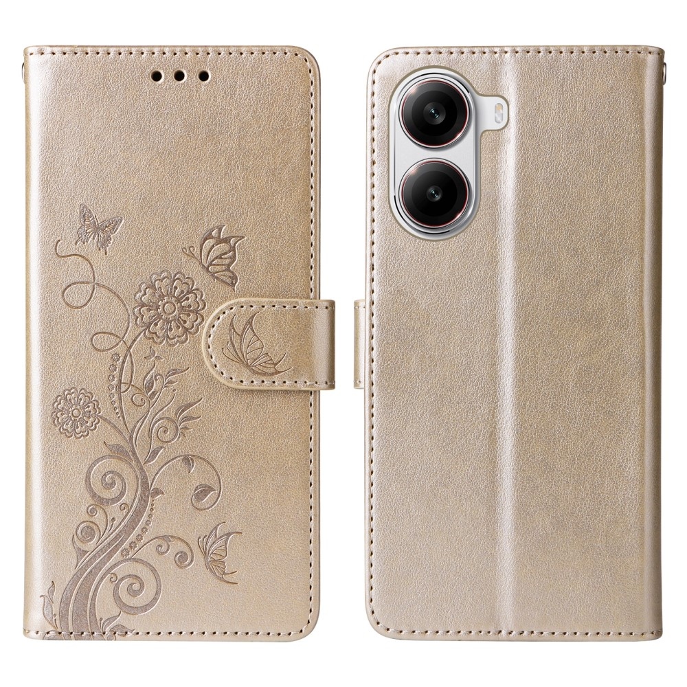 Flowery knížkové pouzdro na Xiaomi Poco X7 Pro 5G - zlaté